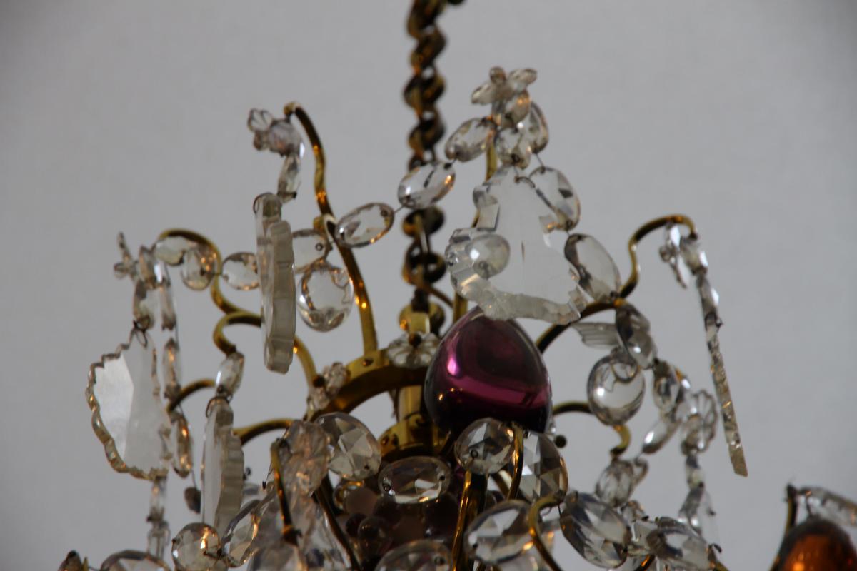 Small White Glass And Colorful Glass Chandelier, Early 20th Century-photo-4