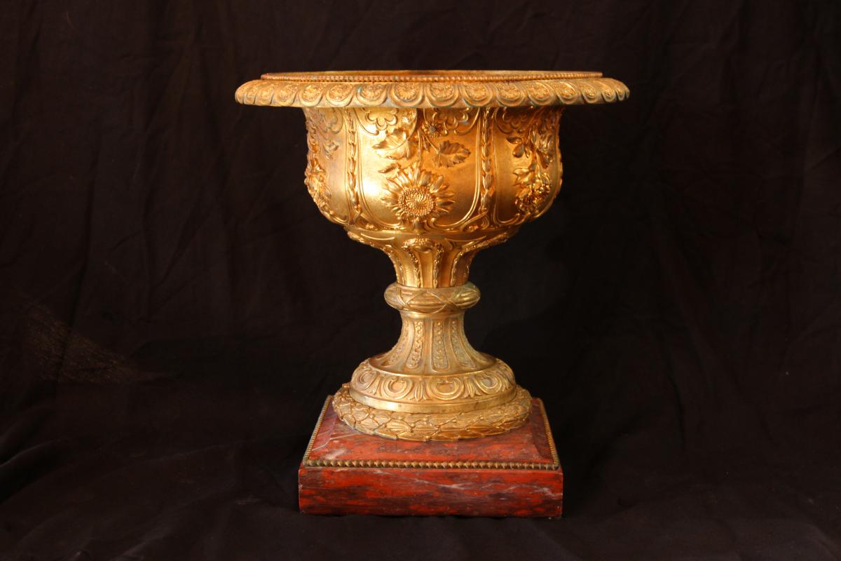 Coupe En Bronze Doré Sur Socle Marbre, D’époque XIXe Siècle -photo-8