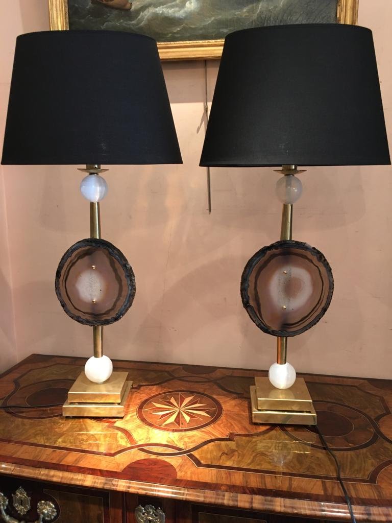 Pair Of "fossil" Lamps, 20th Century-photo-2