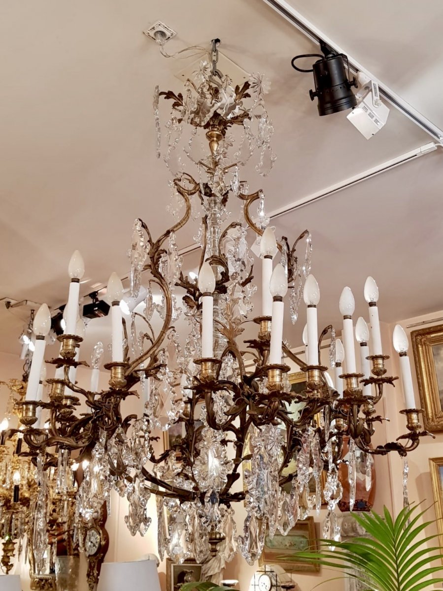 Chandelier In Gilded Bronze And Cut Crystal, Mid 19th Century-photo-2