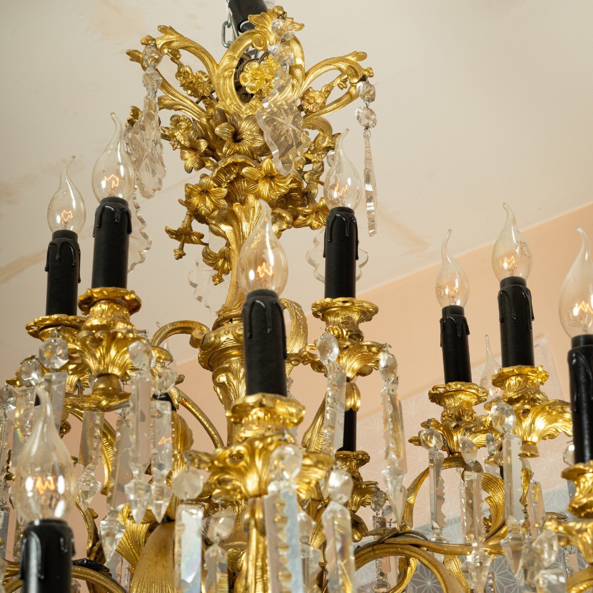 Chandelier In Gilded Bronze And Cut Crystal, Mid 19th Century-photo-2