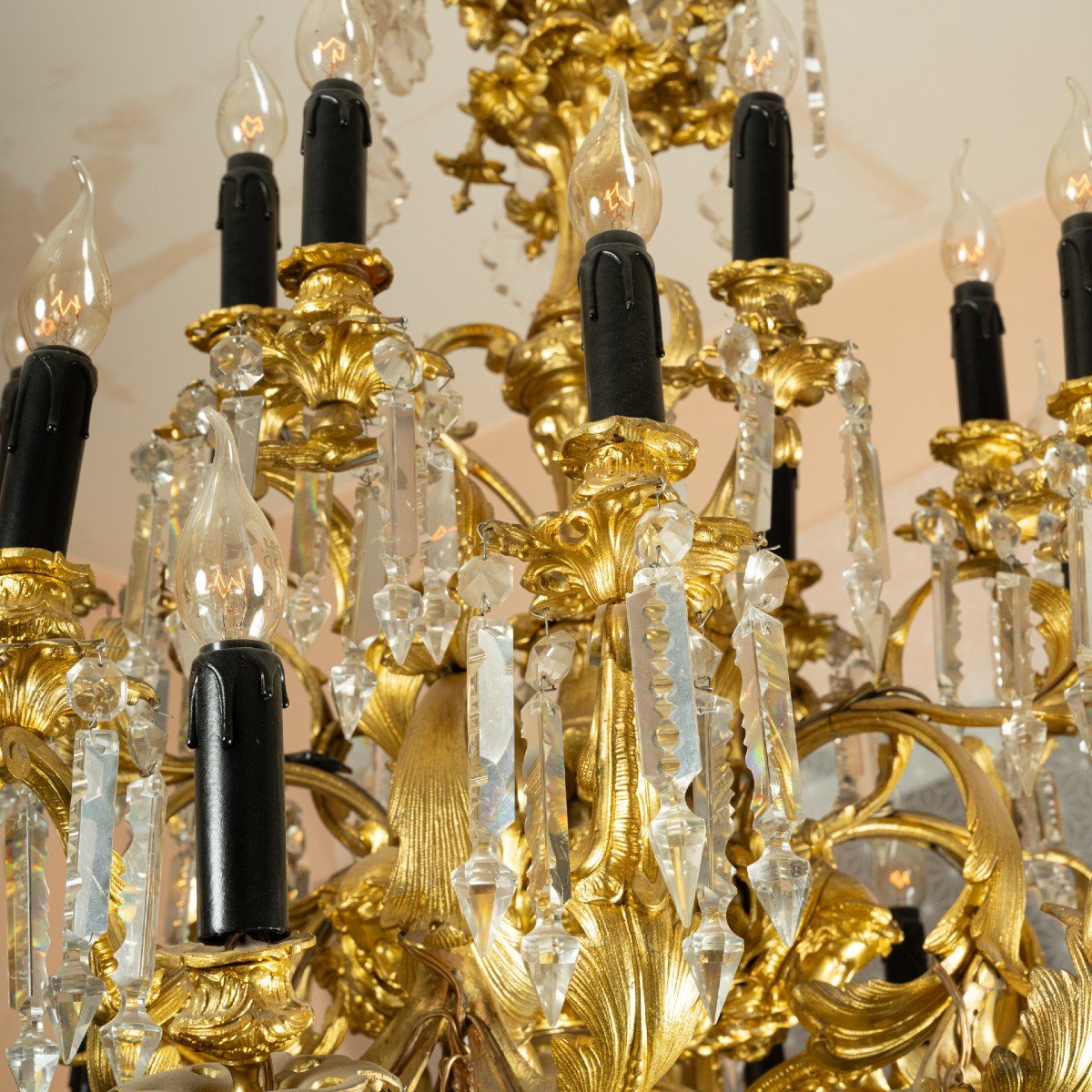 Chandelier In Gilded Bronze And Cut Crystal, Mid 19th Century-photo-3