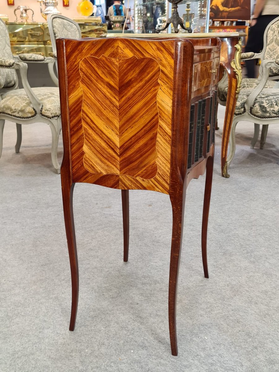 Bedside In Marquetry And Leather, 19th Century-photo-5