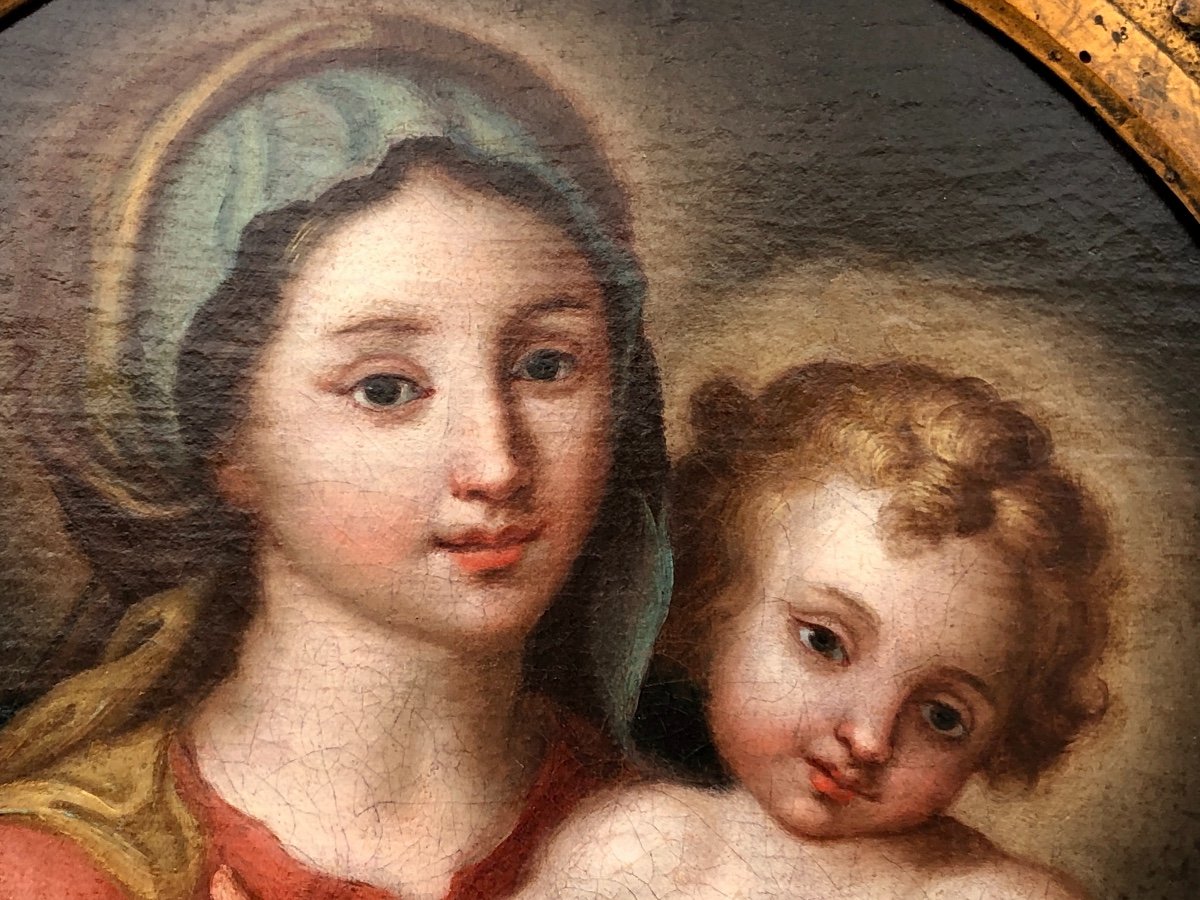 Vierge à L’enfant, Huile Sur Toile. Italie, XVIIIe Siècle -photo-3