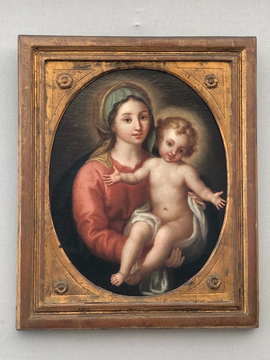 Vierge à L’enfant, Huile Sur Toile. Italie, XVIIIe Siècle 