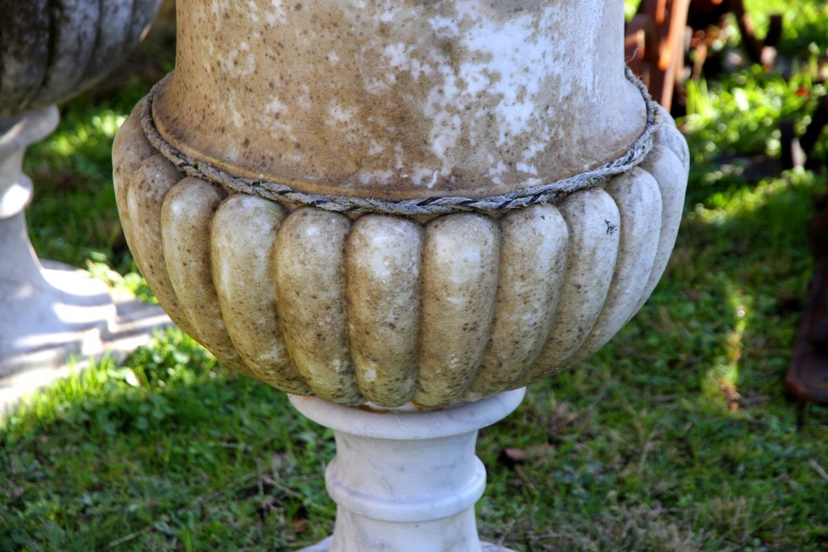 Paire De Vases Médicis En Marbre, XIXe Siècle -photo-2