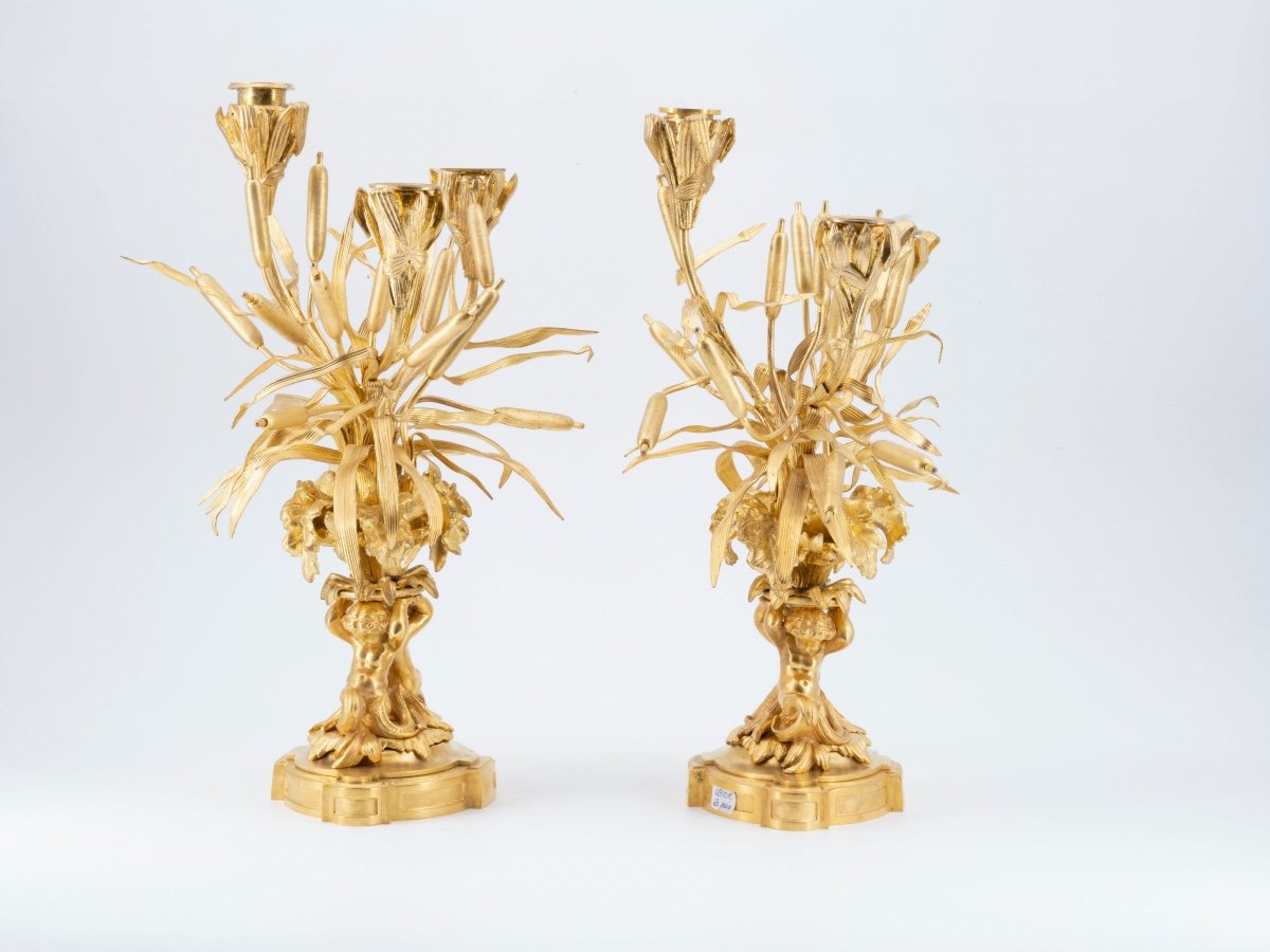 Pair Of Gilt Bronze Candelabras, Empire-photo-2