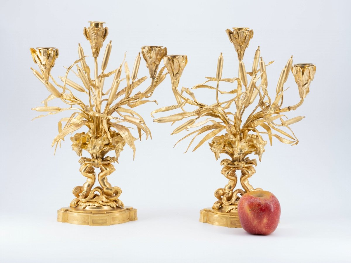 Pair Of Gilt Bronze Candelabras, Empire-photo-4