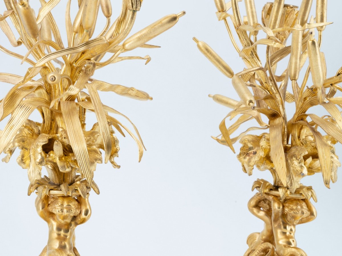 Pair Of Gilt Bronze Candelabras, Empire-photo-2