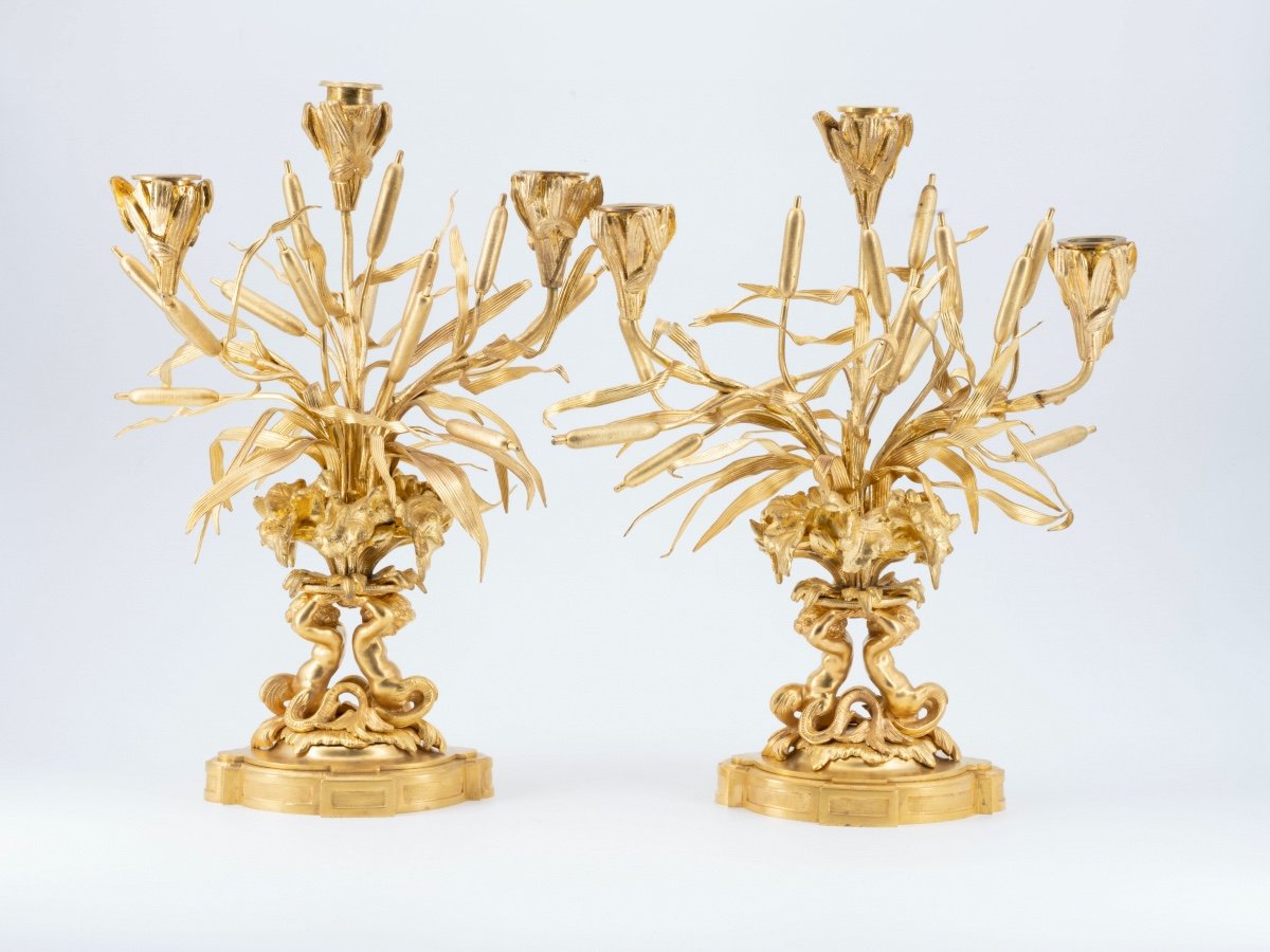 Pair Of Gilt Bronze Candelabras, Empire