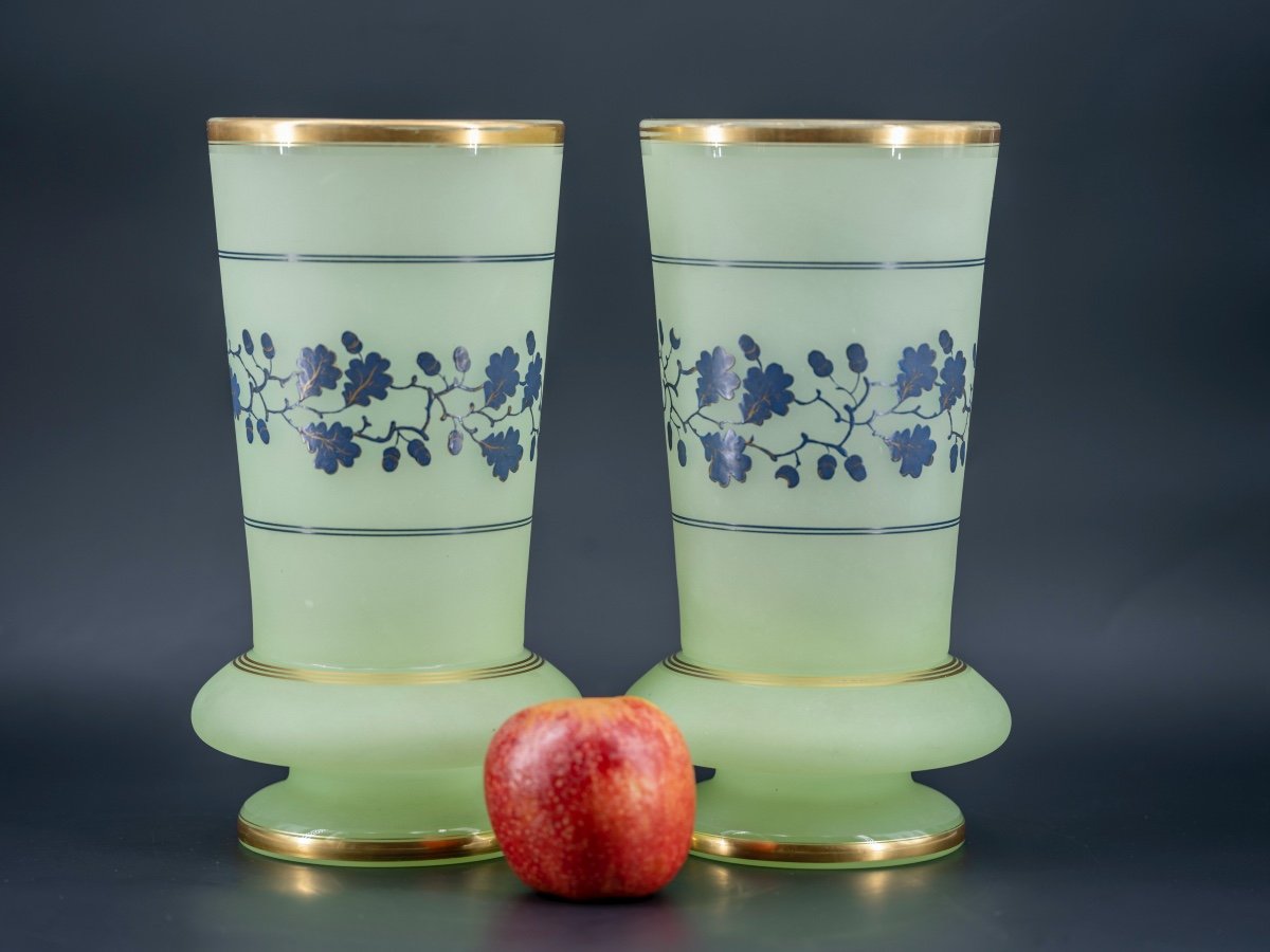 Pair Of Frosted Opaline Glass Vases, 19th Century-photo-2
