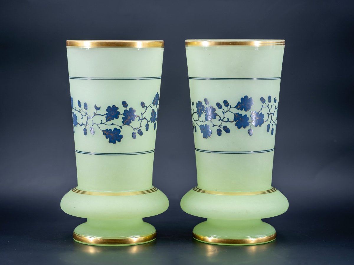 Pair Of Frosted Opaline Glass Vases, 19th Century-photo-4
