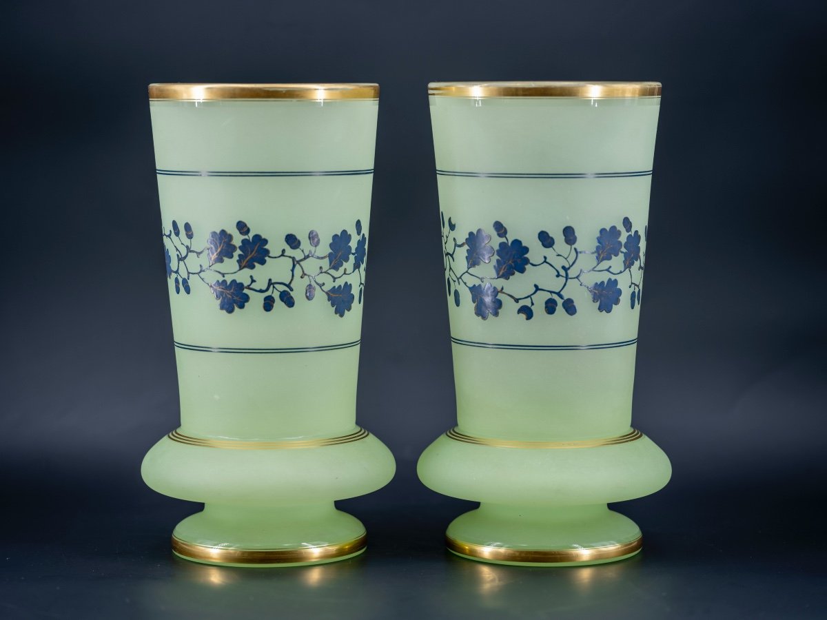 Pair Of Frosted Opaline Glass Vases, 19th Century