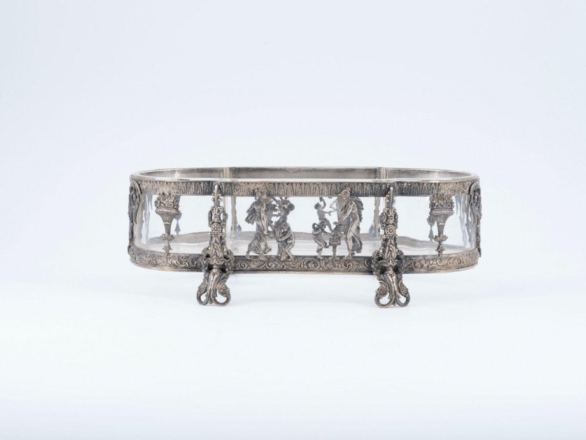 Centerpiece In Silvered Bronze And Crystal, 19th Century-photo-2