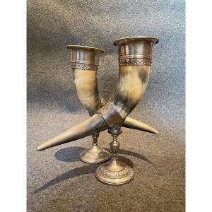 Pair Of Corporation Drinking Horns, 19th Century