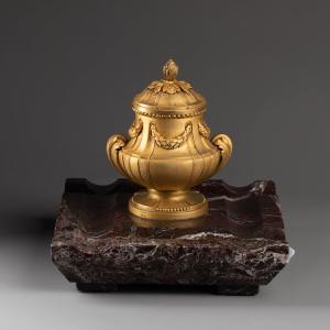 Inkwell, Gilt Bronze And Marble. Susse Frères Foundry, 19th Century