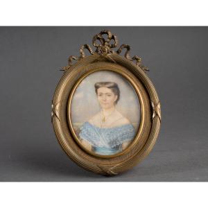 Miniature Portrait Signed Ernest-joseph Angelon Girard (1813 - 1897)