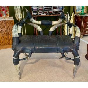 Horn And Leather Bench, 20th Century