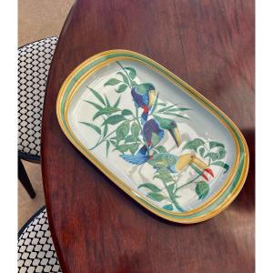 Plat « toucans » En Porcelaine, Signé Hermès, XXe Siècle