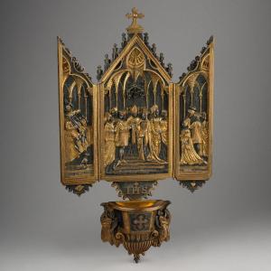 Private Devotional Altarpiece In Bronze, 19th Century