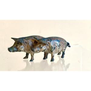 Vienna Bronze With Two Pigs, Signed Geschützt, 19th Century