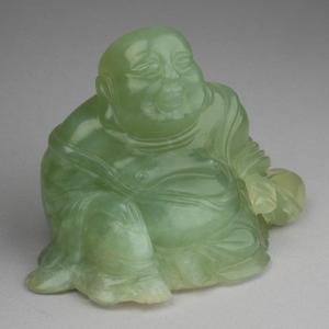 Budai "laughing Buddha" Chinese In Green Jade, Late 19th / Early 20th Century