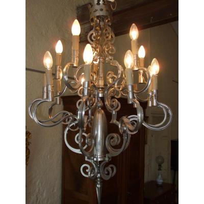 Wrought Iron Chandelier Made From Bayonets And A Shel, Twentieth Century