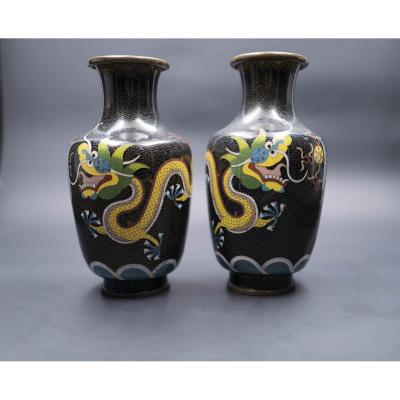 Pair Of Chinese Cloisonné Vases, Late Nineteenth / Early Twentieth