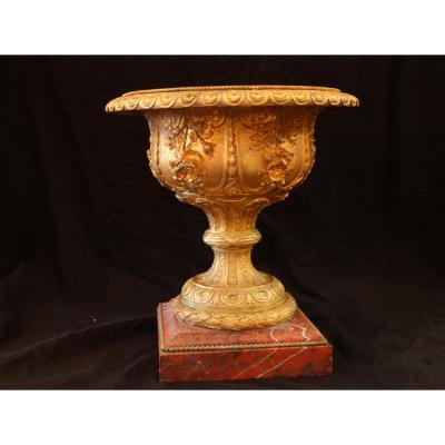 Coupe En Bronze Doré Sur Socle Marbre, D’époque XIXe Siècle 