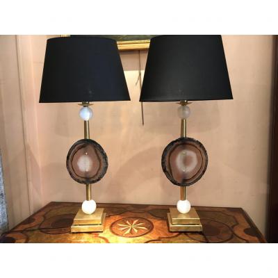 Pair Of "fossil" Lamps, 20th Century