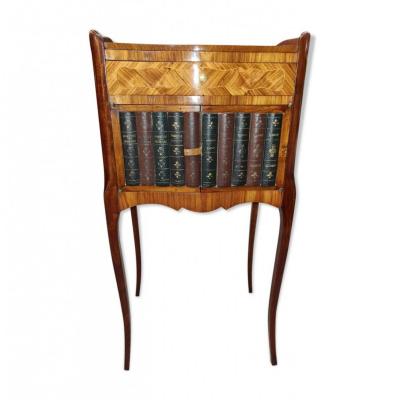 Bedside In Marquetry And Leather, 19th Century