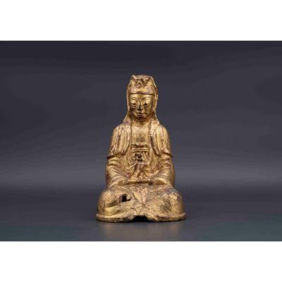 Guanyin Gold Lacquered Bronze, 18th Century