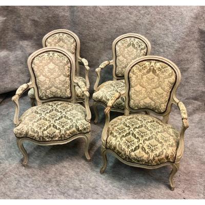 Suite Of Four (4) Medallion Armchairs, Mid 19th Century
