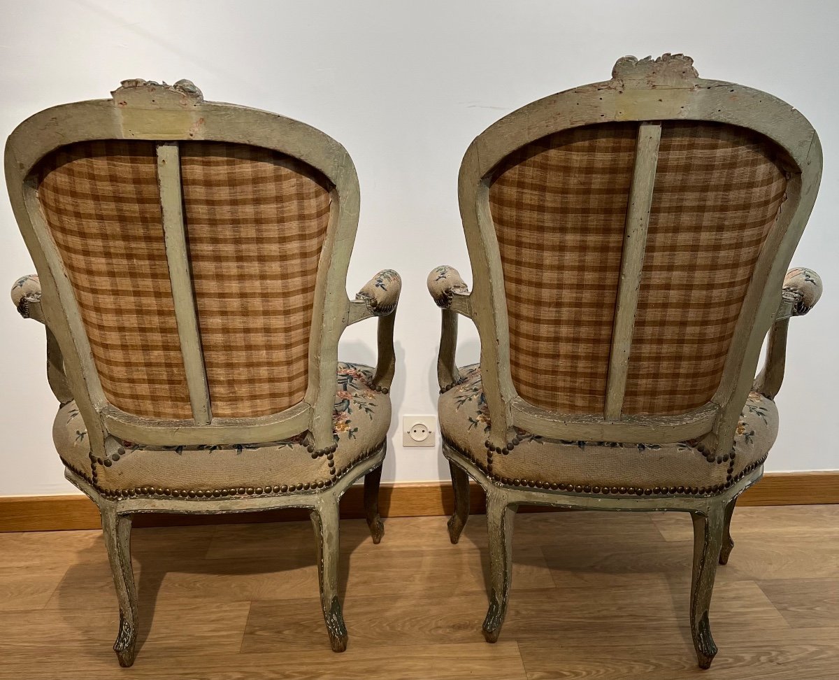 Pair Of Cabriolet Armchairs Louis XV Period-photo-2