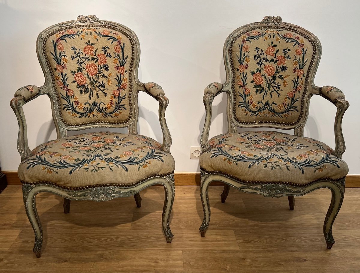 Pair Of Cabriolet Armchairs Louis XV Period