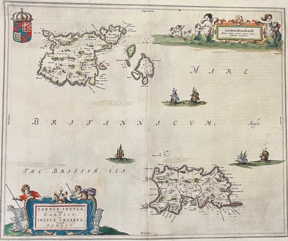 Carte Guernesey Et Jersey Par Blaeu 1662