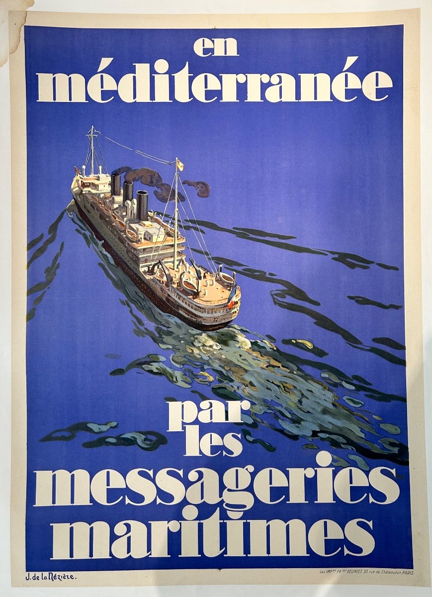 Color Poster After Joseph De La Néziere For Messageries Maritimes 1925