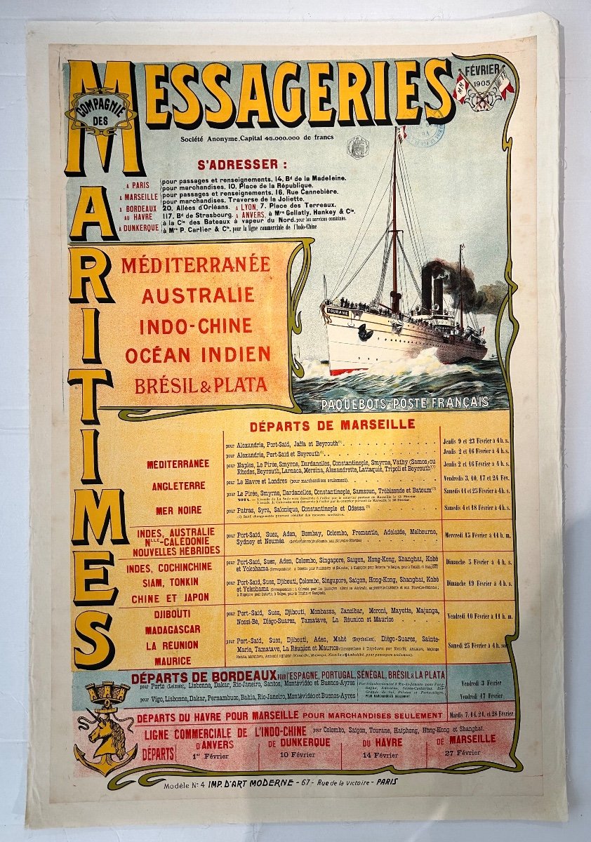 Compagnie Des Messageries Maritimes 1905, Affiche Pour La Promotion Des Lignes