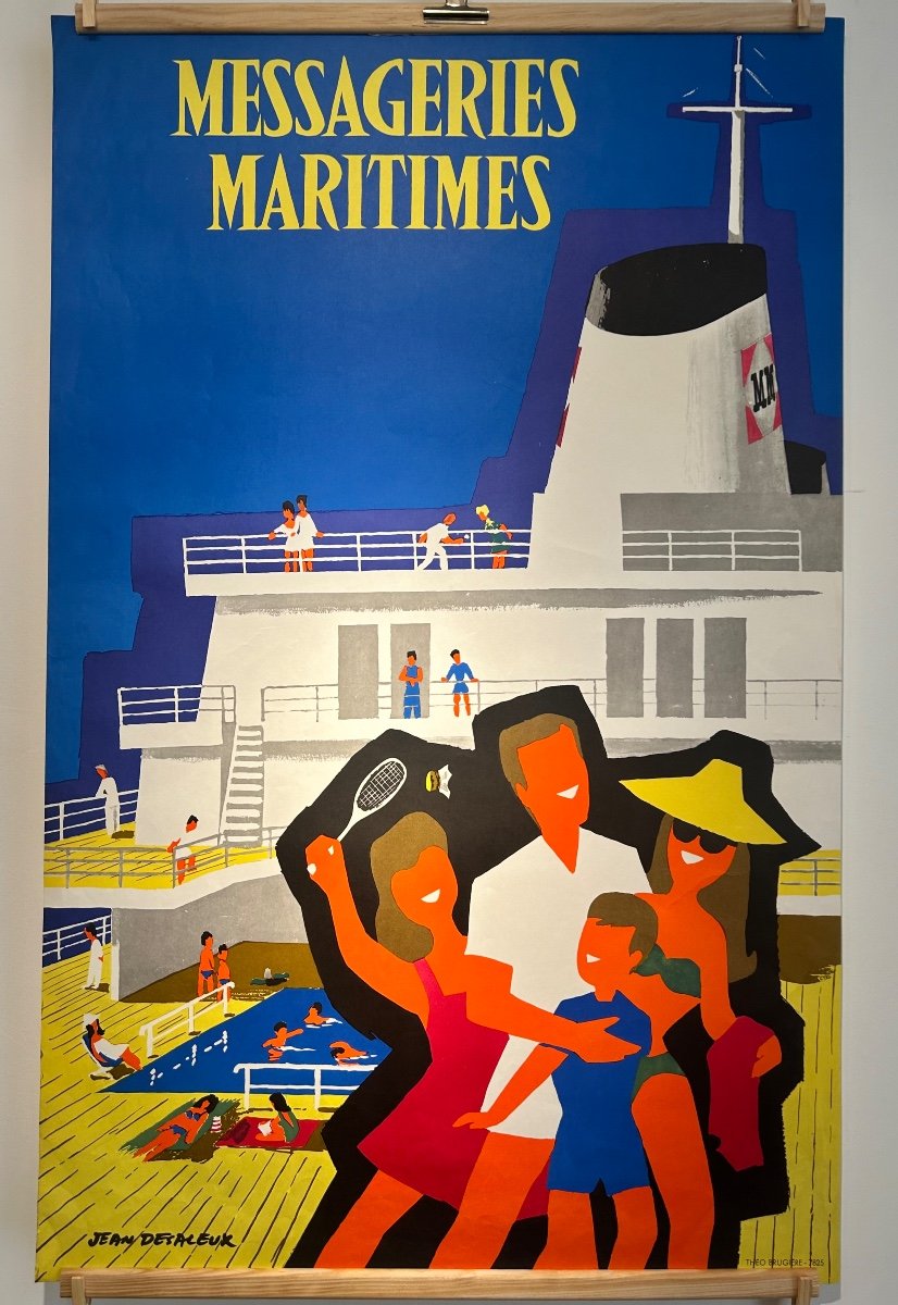 d'Après Jean Desaleux, Affiche En Couleur Pont Du Paquebot Pasteur, Messageries Maritimes