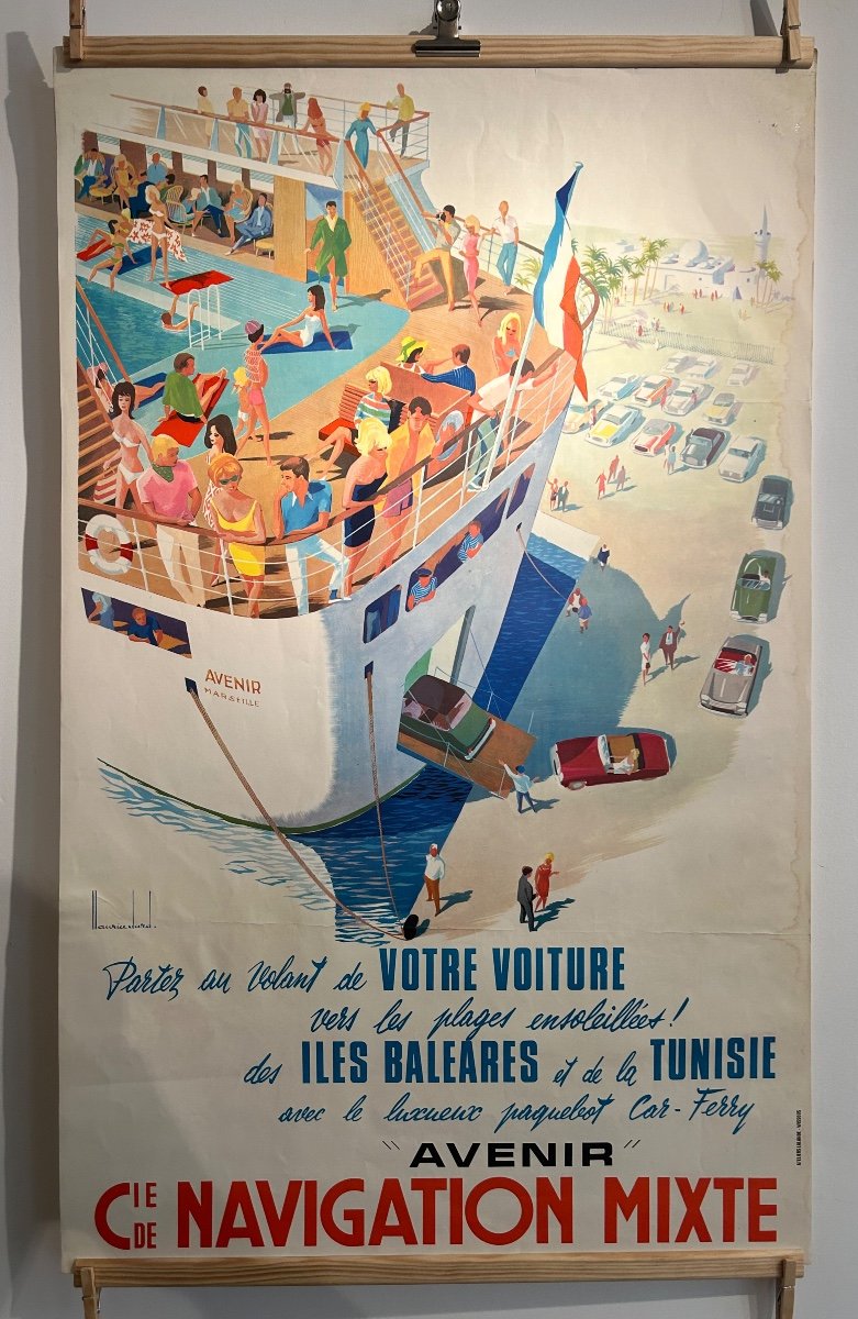 According To Maurice Dard, Poster Mixed Navigation Company For The Balearic Islands And Tunisia 