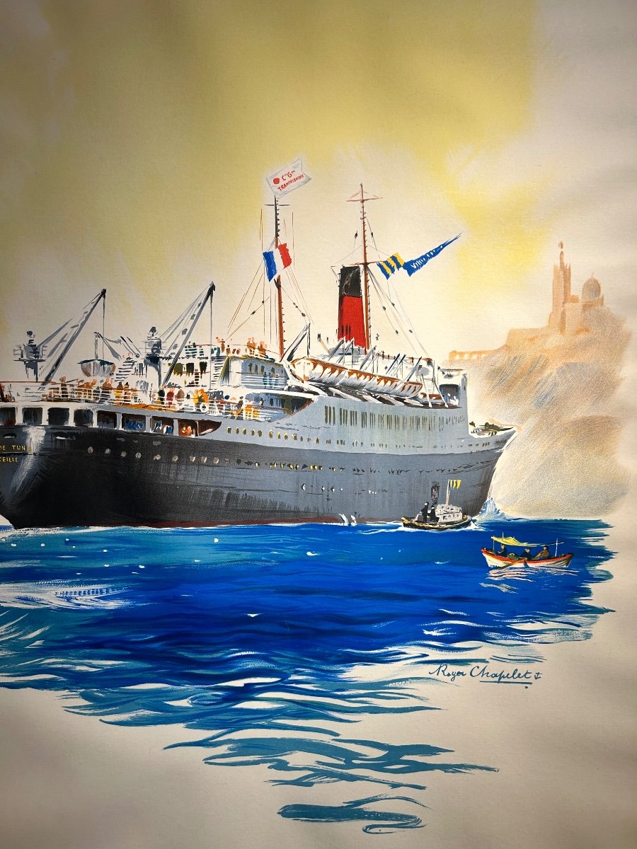 D’apres Roger Chapelet, Affiche Compagnie Générale Transatlantique Marseille, Algérie, Tunisie-photo-3