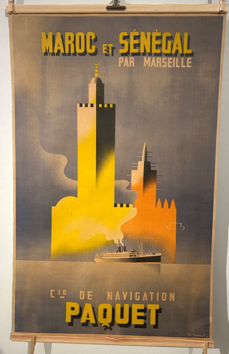 D’après Tonelli, Affiche En Couleur Pour La Compagnie Paquet « maroc Et Sénégal Par Marseille »