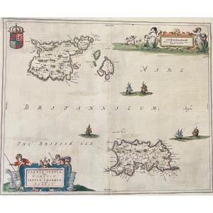Carte Guernesey Et Jersey Par Blaeu 1662