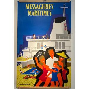 d'Après Jean Desaleux, Affiche En Couleur Pont Du Paquebot Pasteur, Messageries Maritimes