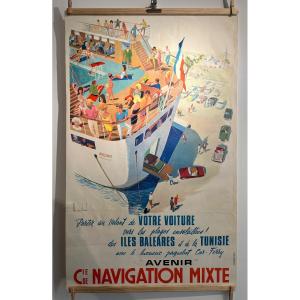 D’apres Maurice Dard, Affiche Compagnie De Navigation Mixte Pour Les Baléares Et La Tunisie 