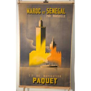 D’après Tonelli, Affiche En Couleur Pour La Compagnie Paquet « maroc Et Sénégal Par Marseille »