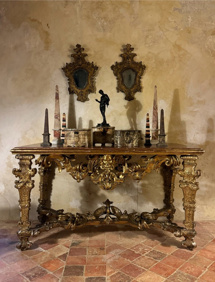 Large Console, Louis XIV In Gilded Wood-photo-2