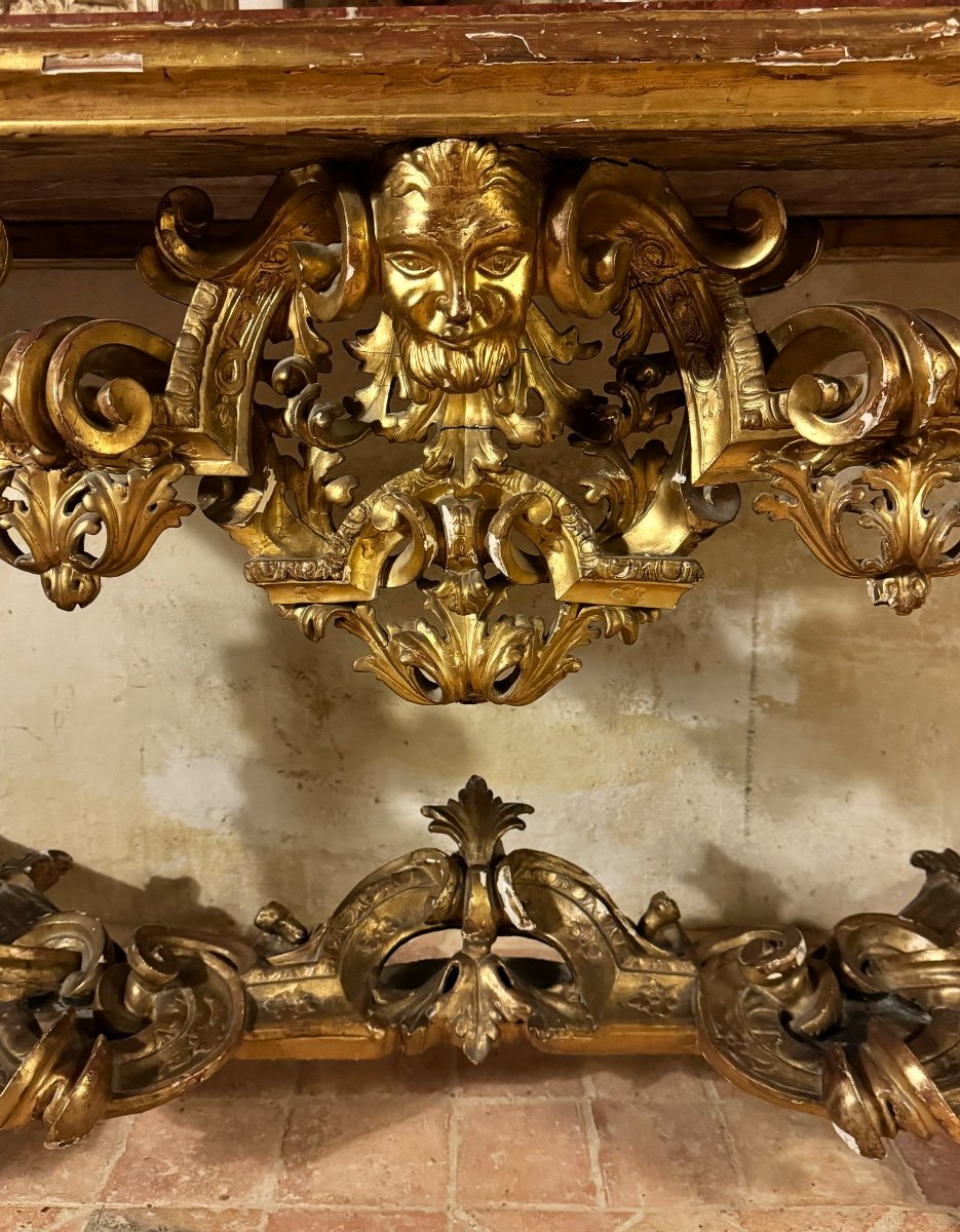 Large Console, Louis XIV In Gilded Wood-photo-3