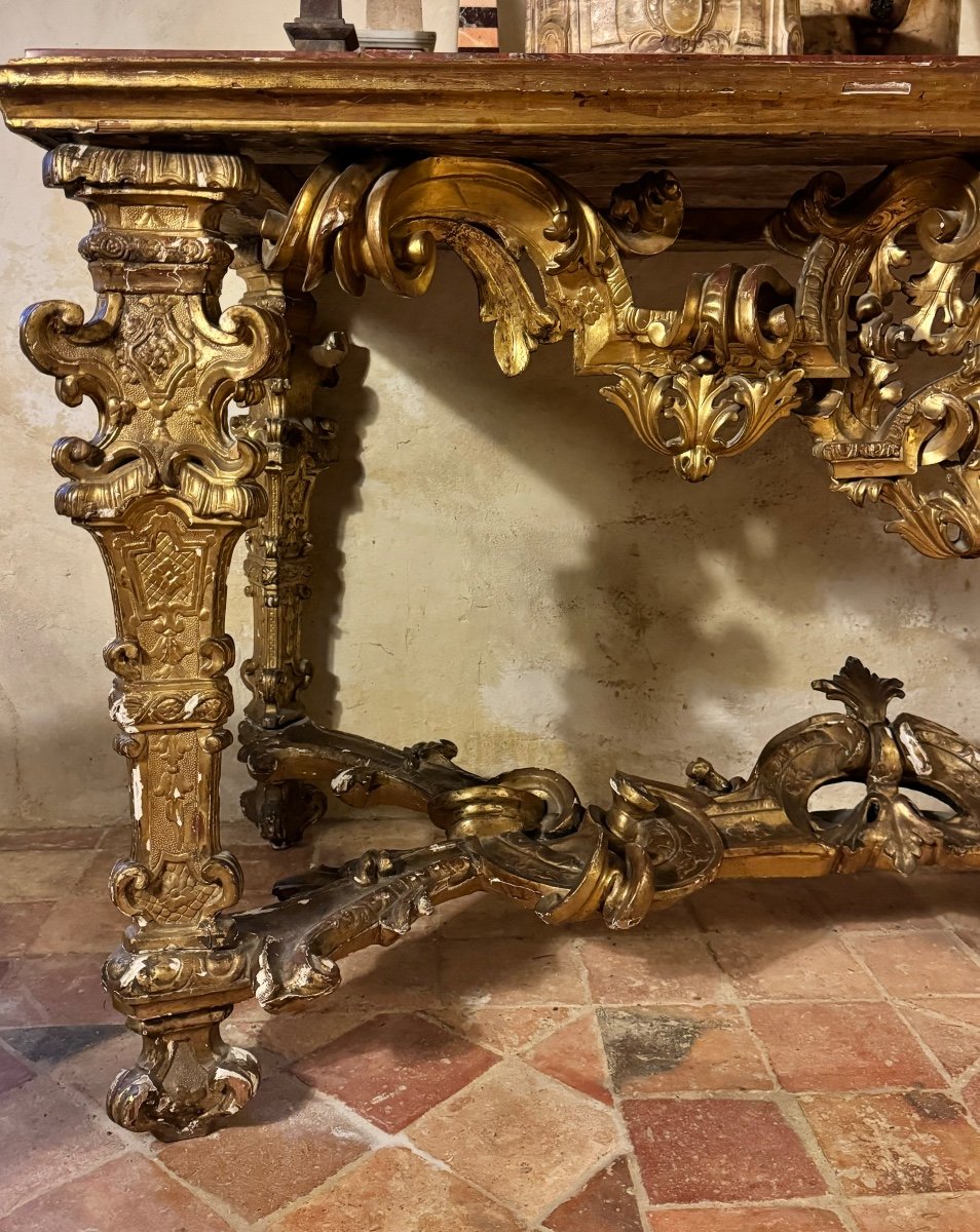 Large Console, Louis XIV In Gilded Wood-photo-4