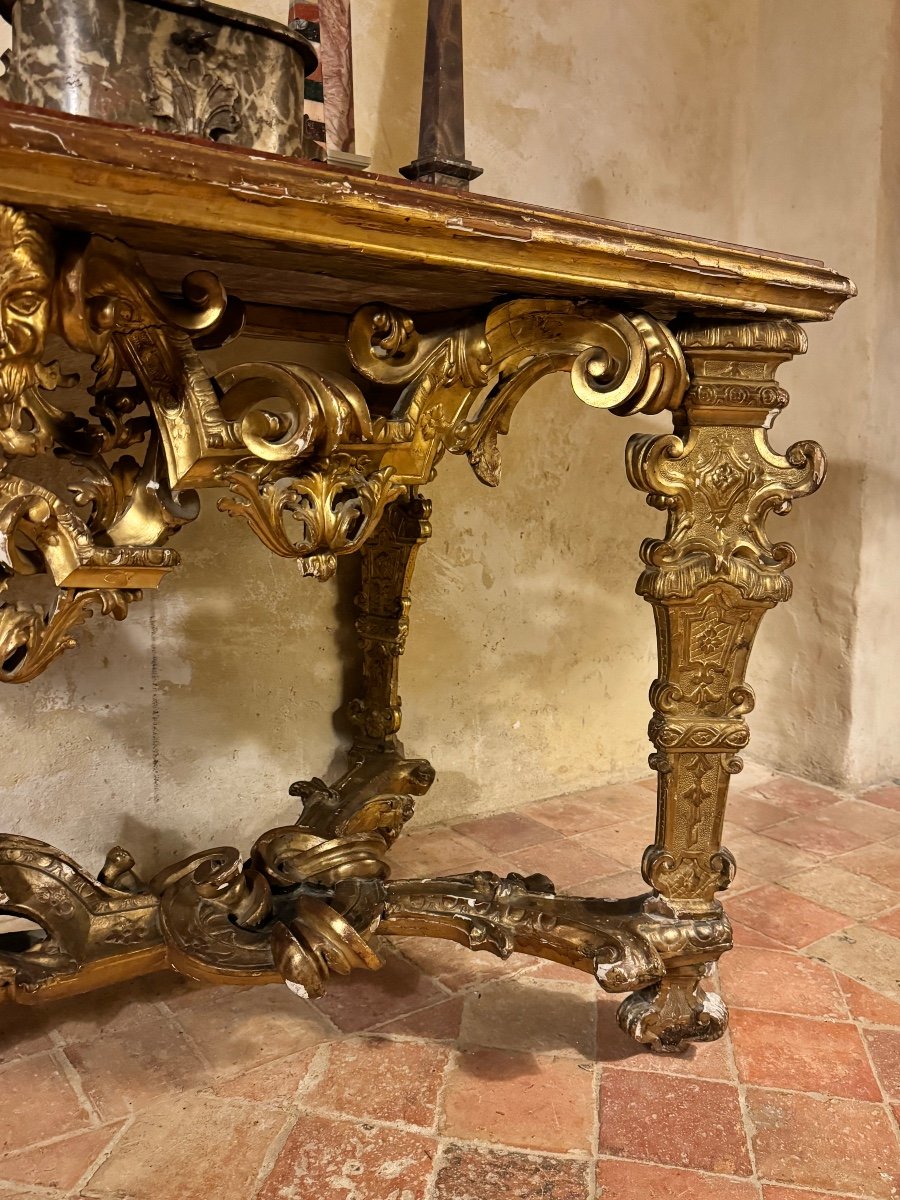 Large Console, Louis XIV In Gilded Wood-photo-4